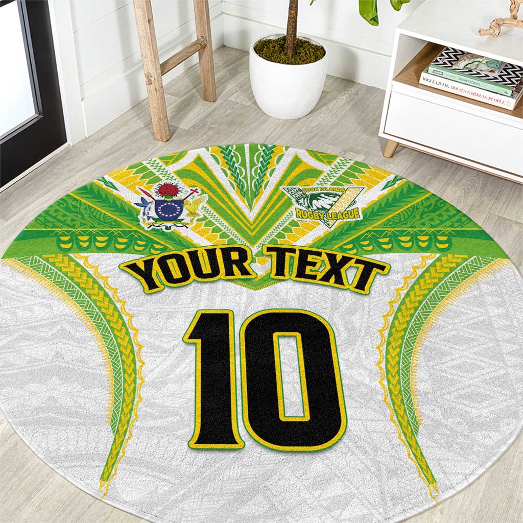 Custom Cook Islands Rugby Round Carpet Tatau Art Sport Style White Color