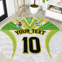 Custom Cook Islands Rugby Round Carpet Tatau Art Sport Style White Color