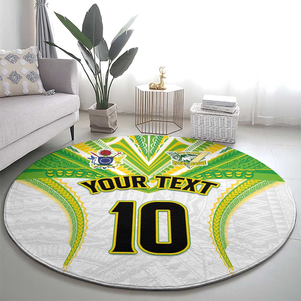 Custom Cook Islands Rugby Round Carpet Tatau Art Sport Style White Color