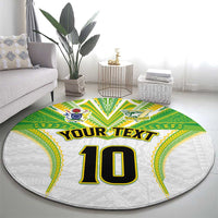 Custom Cook Islands Rugby Round Carpet Tatau Art Sport Style White Color