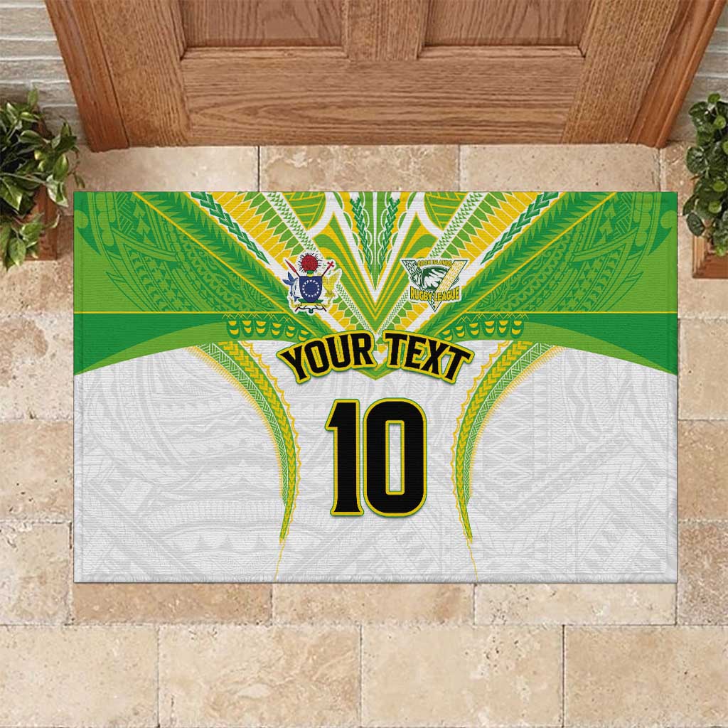Custom Cook Islands Rugby Rubber Doormat Tatau Art Sport Style White Color LT03 White - Polynesian Pride