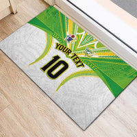 Custom Cook Islands Rugby Rubber Doormat Tatau Art Sport Style White Color
