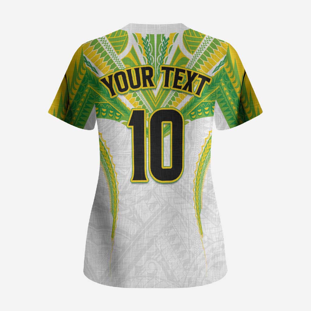 Custom Cook Islands Rugby Scrub Top Tatau Art Sport Style White Color