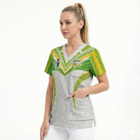 Custom Cook Islands Rugby Scrub Top Tatau Art Sport Style White Color