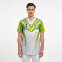 Custom Cook Islands Rugby Scrub Top Tatau Art Sport Style White Color