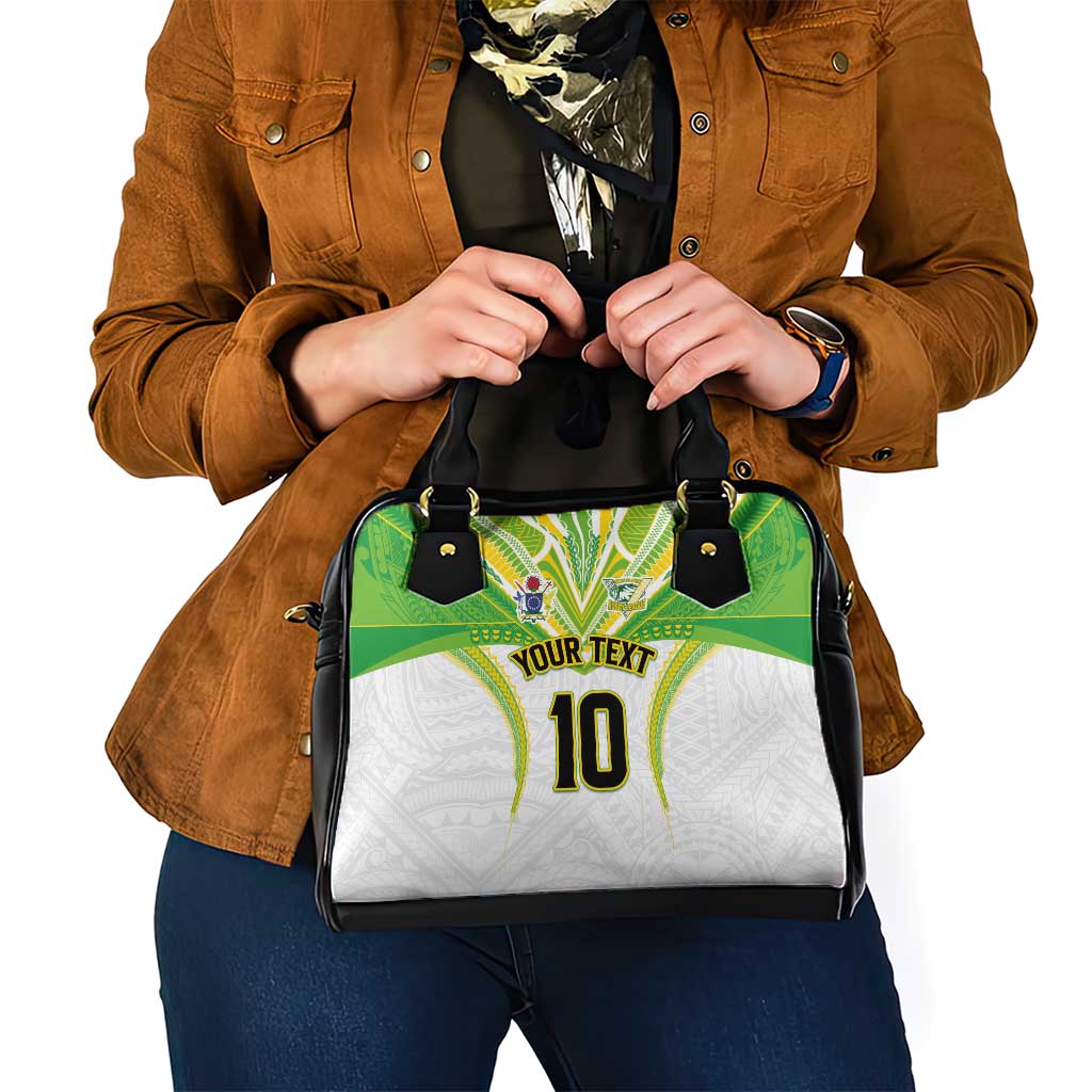 Custom Cook Islands Rugby Shoulder Handbag Tatau Art Sport Style White Color