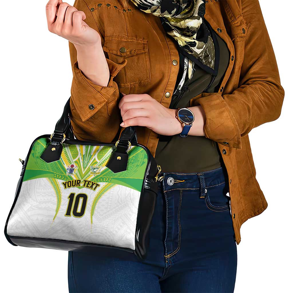 Custom Cook Islands Rugby Shoulder Handbag Tatau Art Sport Style White Color