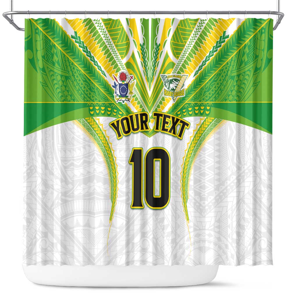 Custom Cook Islands Rugby Shower Curtain Tatau Art Sport Style White Color