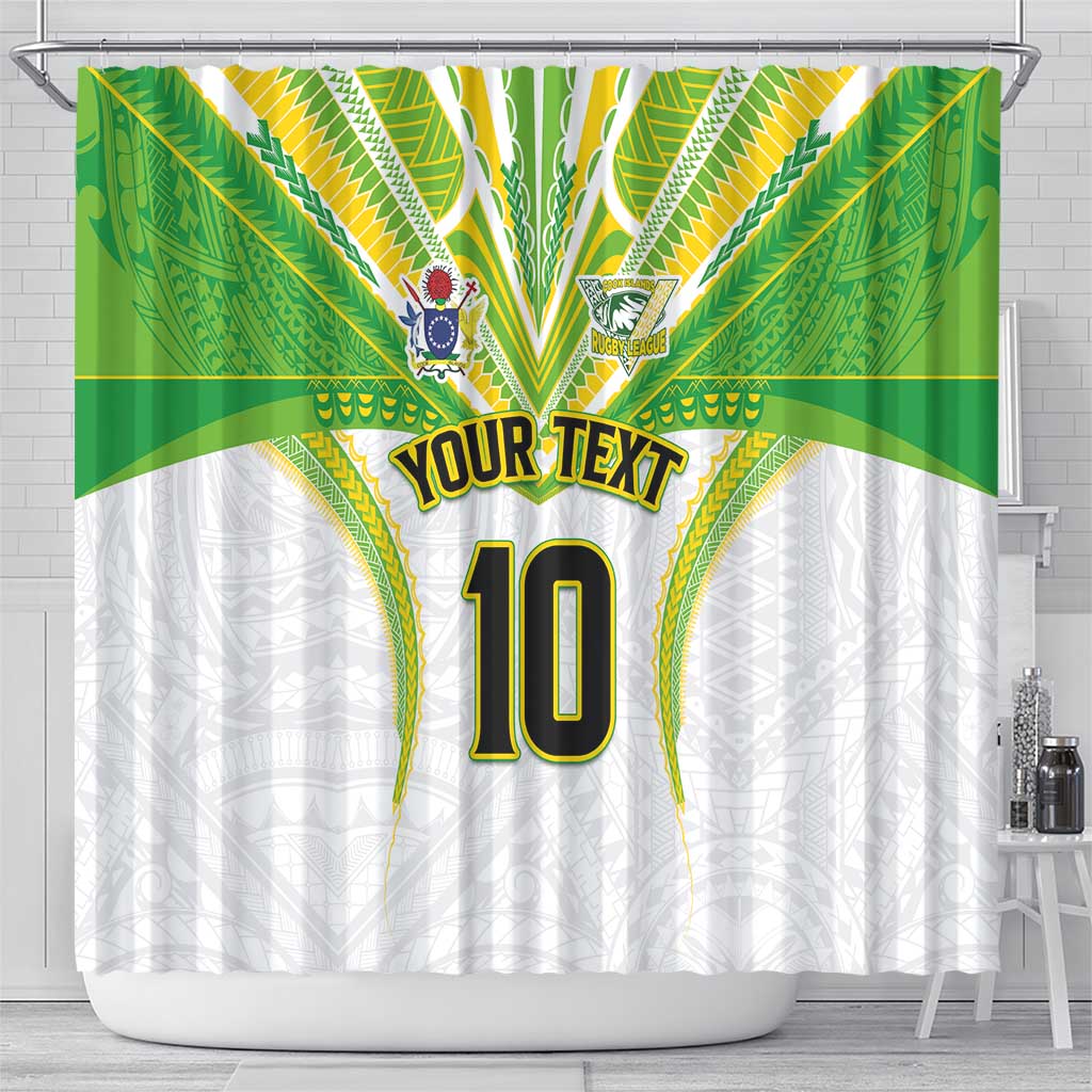 Custom Cook Islands Rugby Shower Curtain Tatau Art Sport Style White Color