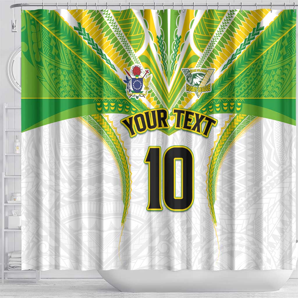 Custom Cook Islands Rugby Shower Curtain Tatau Art Sport Style White Color