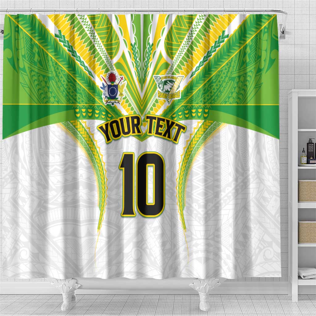 Custom Cook Islands Rugby Shower Curtain Tatau Art Sport Style White Color