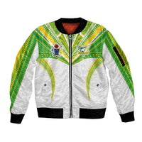 Custom Cook Islands Rugby Sleeve Zip Bomber Jacket Tatau Art Sport Style White Color