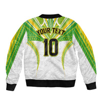 Custom Cook Islands Rugby Sleeve Zip Bomber Jacket Tatau Art Sport Style White Color