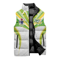 Custom Cook Islands Rugby Sleeveless Puffer Jacket Tatau Art Sport Style White Color