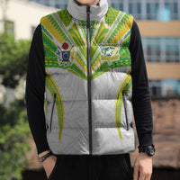 Custom Cook Islands Rugby Sleeveless Puffer Jacket Tatau Art Sport Style White Color