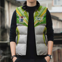 Custom Cook Islands Rugby Sleeveless Puffer Jacket Tatau Art Sport Style White Color
