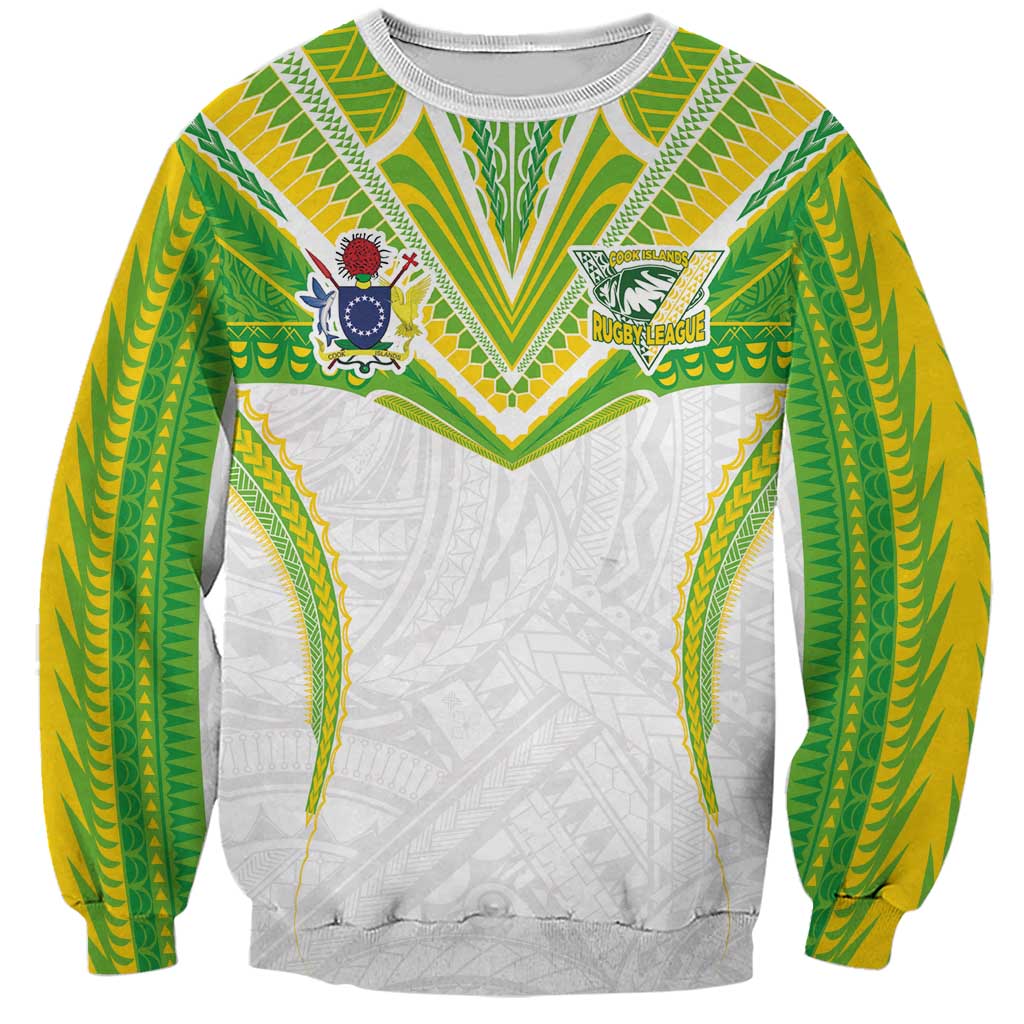 Custom Cook Islands Rugby Sweatshirt Tatau Art Sport Style White Color