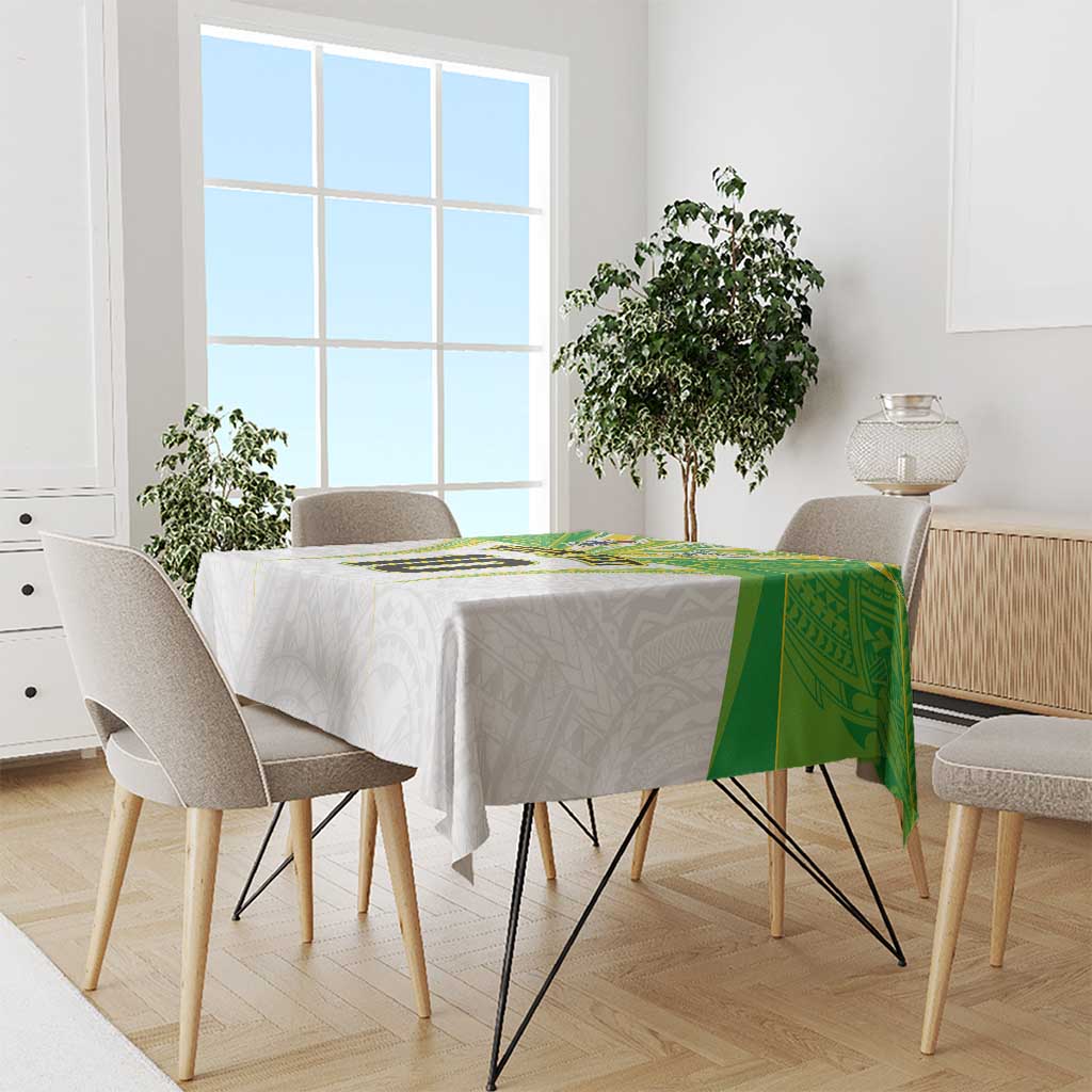 Custom Cook Islands Rugby Tablecloth Tatau Art Sport Style White Color