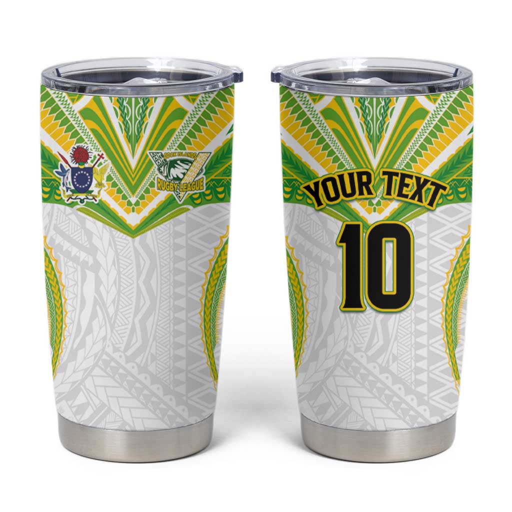 Custom Cook Islands Rugby Tumbler Cup Tatau Art Sport Style White Color