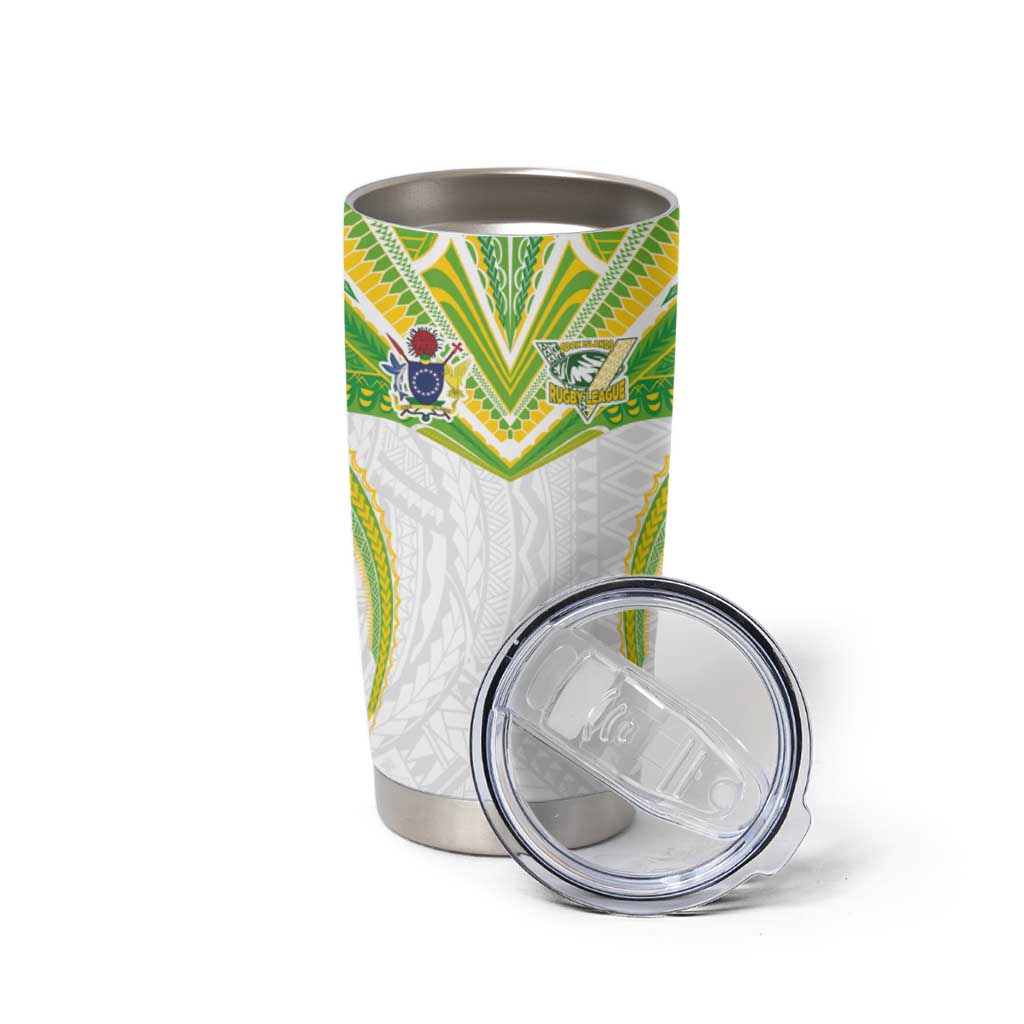 Custom Cook Islands Rugby Tumbler Cup Tatau Art Sport Style White Color