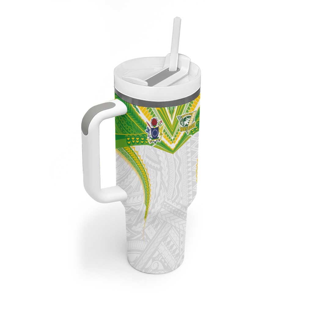 Custom Cook Islands Rugby Tumbler With Handle Tatau Art Sport Style White Color