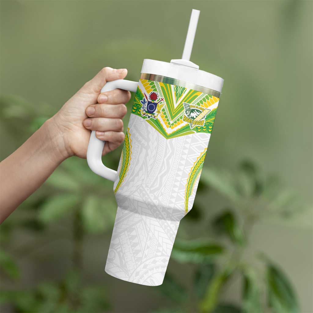 Custom Cook Islands Rugby Tumbler With Handle Tatau Art Sport Style White Color