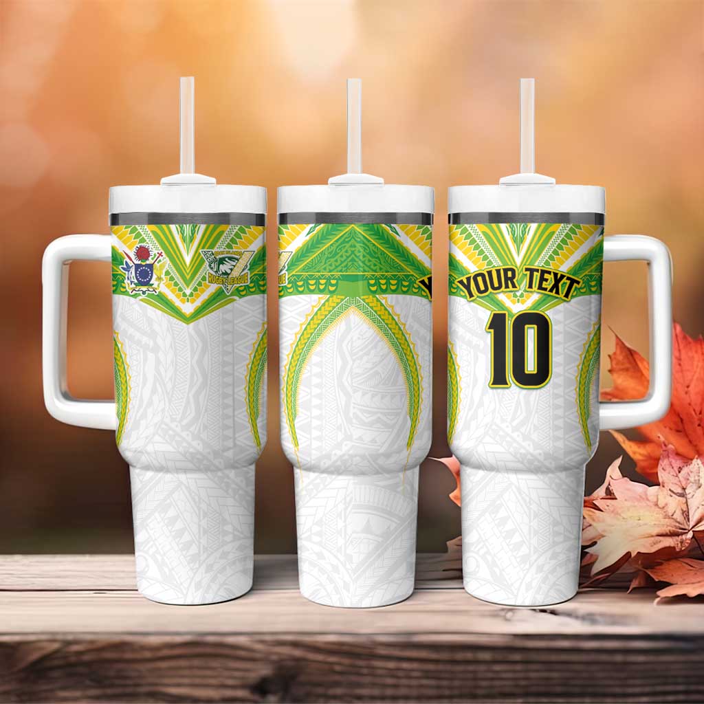 Custom Cook Islands Rugby Tumbler With Handle Tatau Art Sport Style White Color