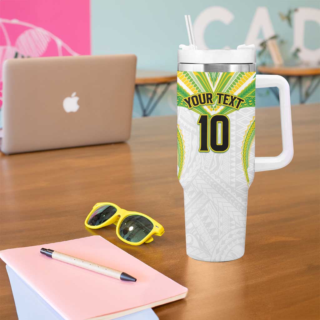 Custom Cook Islands Rugby Tumbler With Handle Tatau Art Sport Style White Color