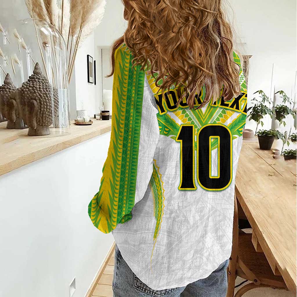 Custom Cook Islands Rugby Women Casual Shirt Tatau Art Sport Style White Color