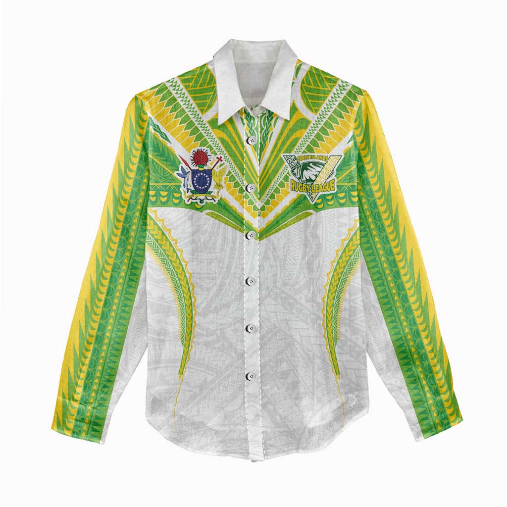 Custom Cook Islands Rugby Women Casual Shirt Tatau Art Sport Style White Color