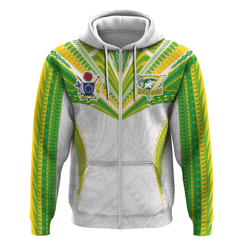 Custom Cook Islands Rugby Zip Hoodie Tatau Art Sport Style White Color