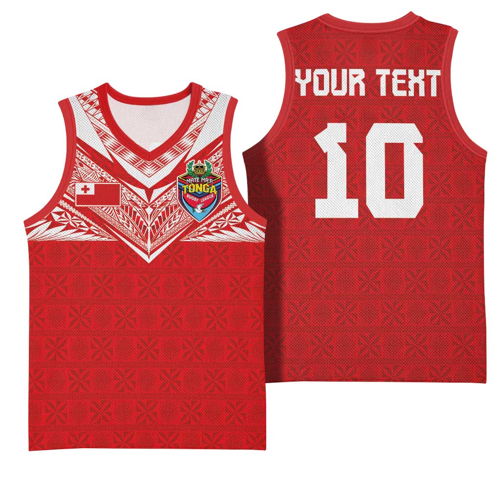 Custom Tonga Rugby Basketball Jersey Ngatu Motifs and Pacific Patterns