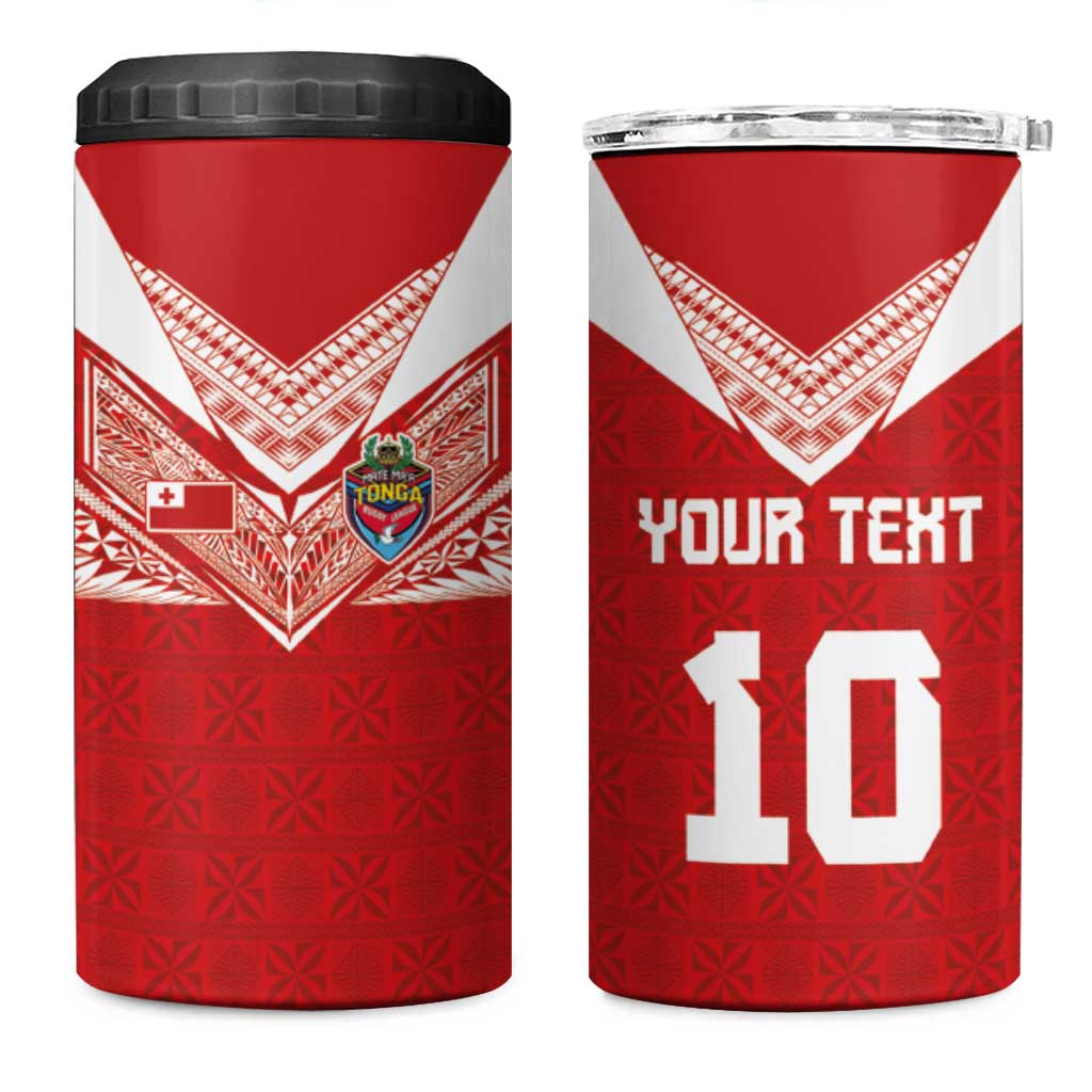 Custom Tonga Rugby 4 in 1 Can Cooler Tumbler Ngatu Motifs and Pacific Patterns