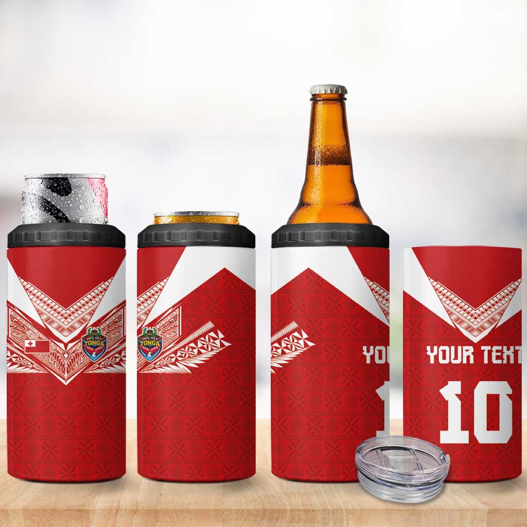 Custom Tonga Rugby 4 in 1 Can Cooler Tumbler Ngatu Motifs and Pacific Patterns