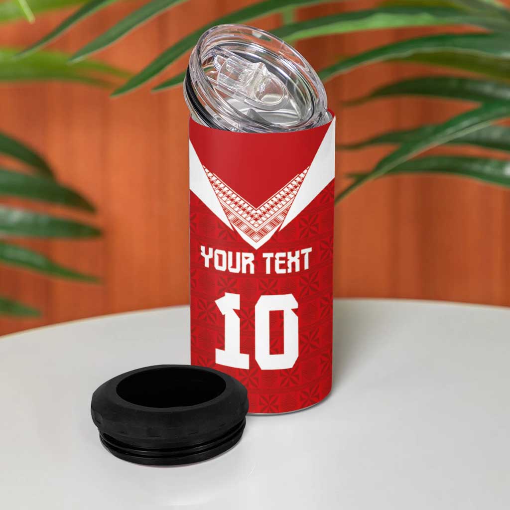 Custom Tonga Rugby 4 in 1 Can Cooler Tumbler Ngatu Motifs and Pacific Patterns