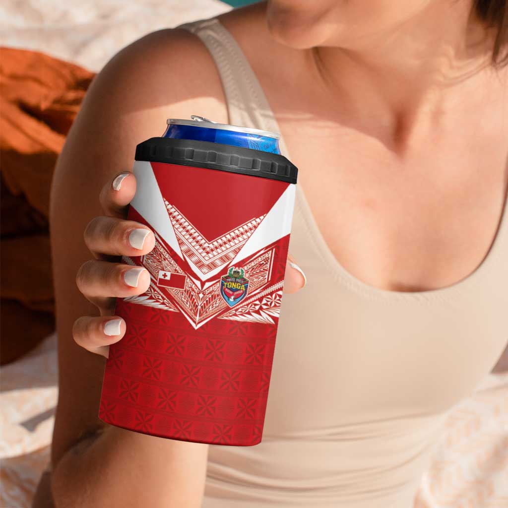 Custom Tonga Rugby 4 in 1 Can Cooler Tumbler Ngatu Motifs and Pacific Patterns