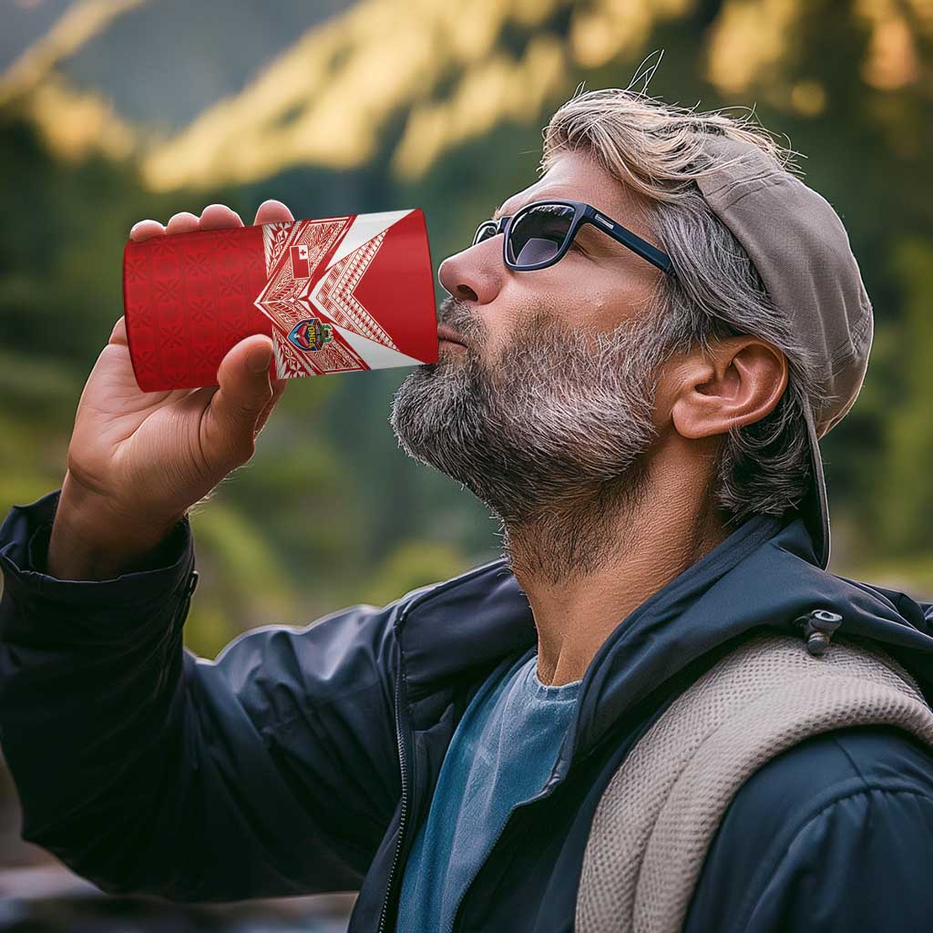 Custom Tonga Rugby 4 in 1 Can Cooler Tumbler Ngatu Motifs and Pacific Patterns