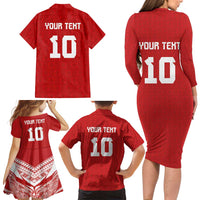 Custom Tonga Rugby Family Matching Long Sleeve Bodycon Dress and Hawaiian Shirt Ngatu Motifs and Pacific Patterns