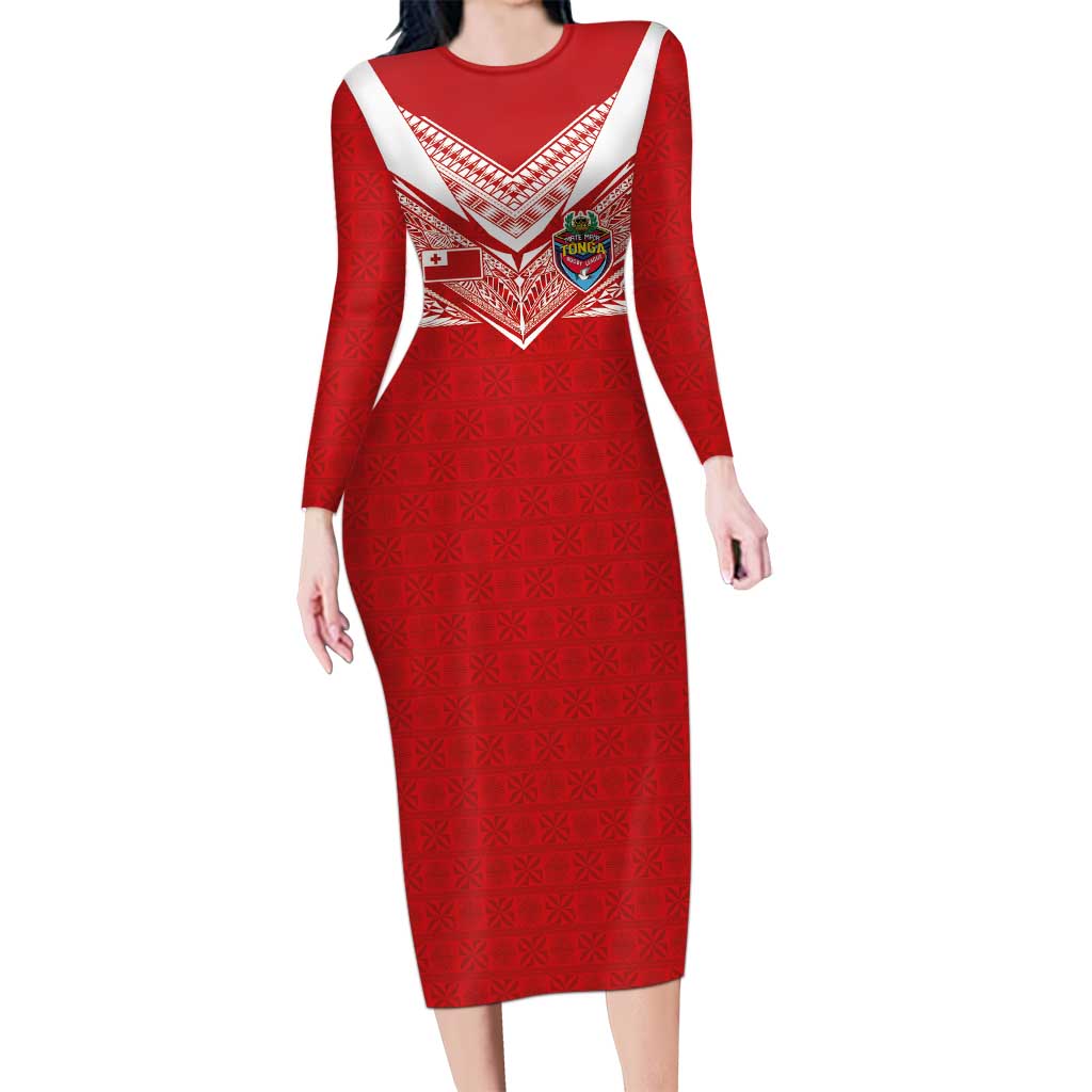 Custom Tonga Rugby Family Matching Long Sleeve Bodycon Dress and Hawaiian Shirt Ngatu Motifs and Pacific Patterns