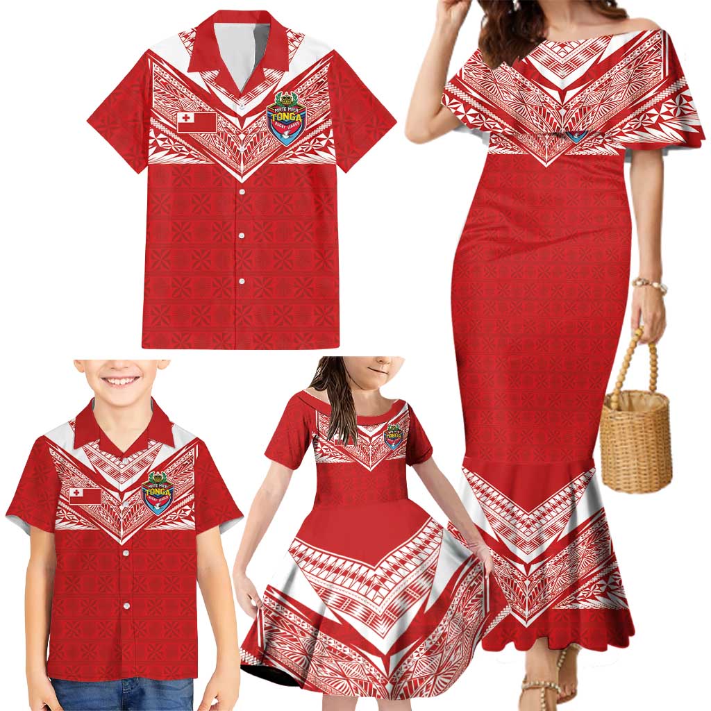 Custom Tonga Rugby Family Matching Mermaid Dress and Hawaiian Shirt Ngatu Motifs and Pacific Patterns LT03 - Polynesian Pride