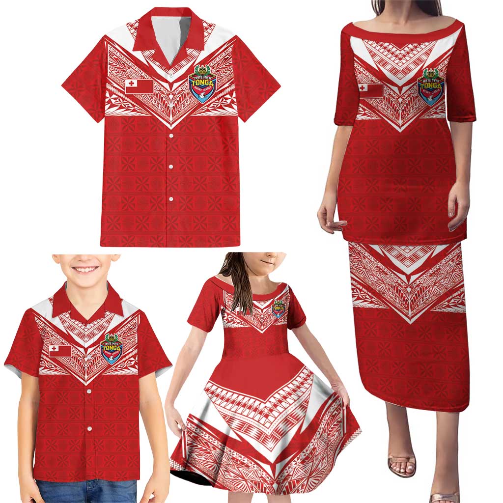 Custom Tonga Rugby Family Matching Puletasi and Hawaiian Shirt Ngatu Motifs and Pacific Patterns LT03 - Polynesian Pride