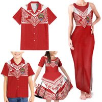 Custom Tonga Rugby Family Matching Tank Maxi Dress and Hawaiian Shirt Ngatu Motifs and Pacific Patterns