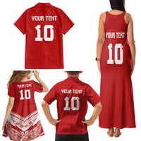 Custom Tonga Rugby Family Matching Tank Maxi Dress and Hawaiian Shirt Ngatu Motifs and Pacific Patterns