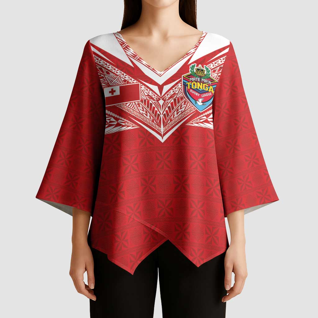 Custom Tonga Rugby Kimono Sleeve Blouse Ngatu Motifs and Pacific Patterns