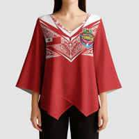 Custom Tonga Rugby Kimono Sleeve Blouse Ngatu Motifs and Pacific Patterns