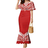 Custom Tonga Rugby Mermaid Dress Ngatu Motifs and Pacific Patterns