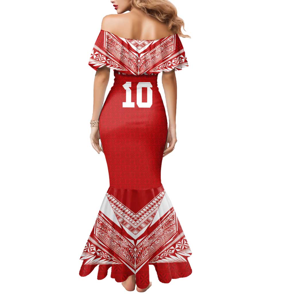 Custom Tonga Rugby Mermaid Dress Ngatu Motifs and Pacific Patterns