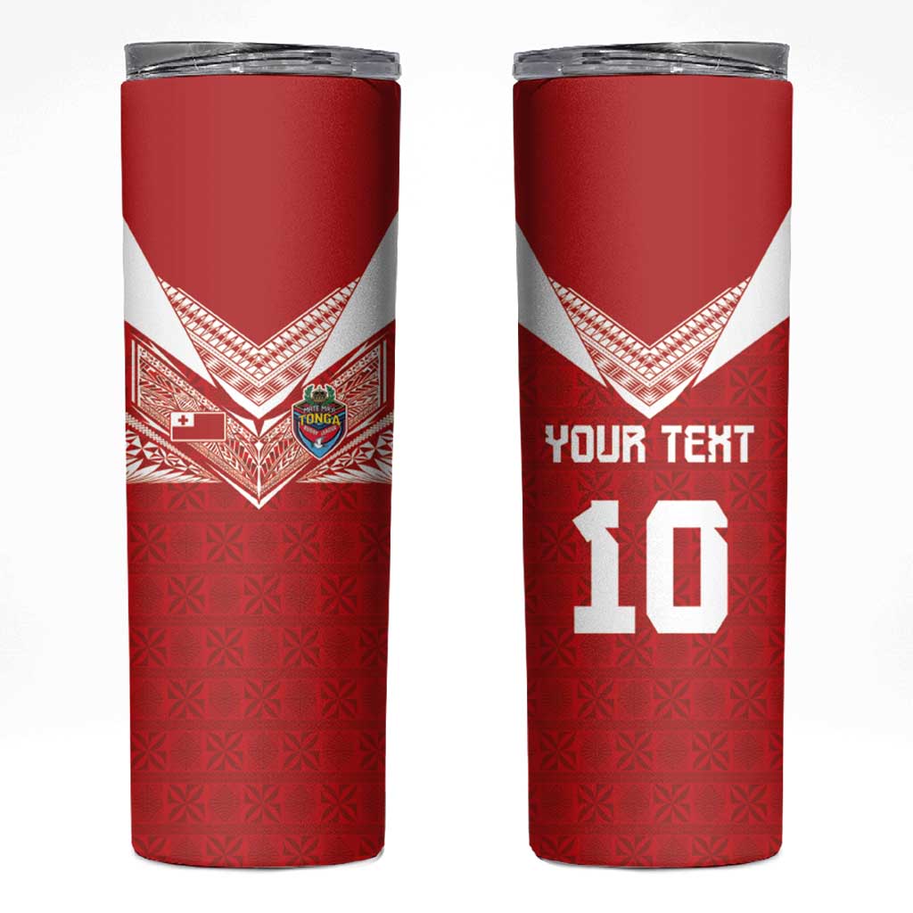 Custom Tonga Rugby Skinny Tumbler Ngatu Motifs and Pacific Patterns LT03 Red - Polynesian Pride