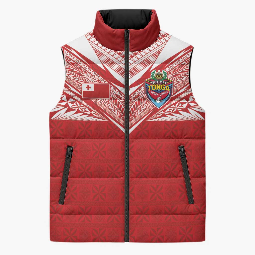 Custom Tonga Rugby Sleeveless Puffer Jacket Ngatu Motifs and Pacific Patterns