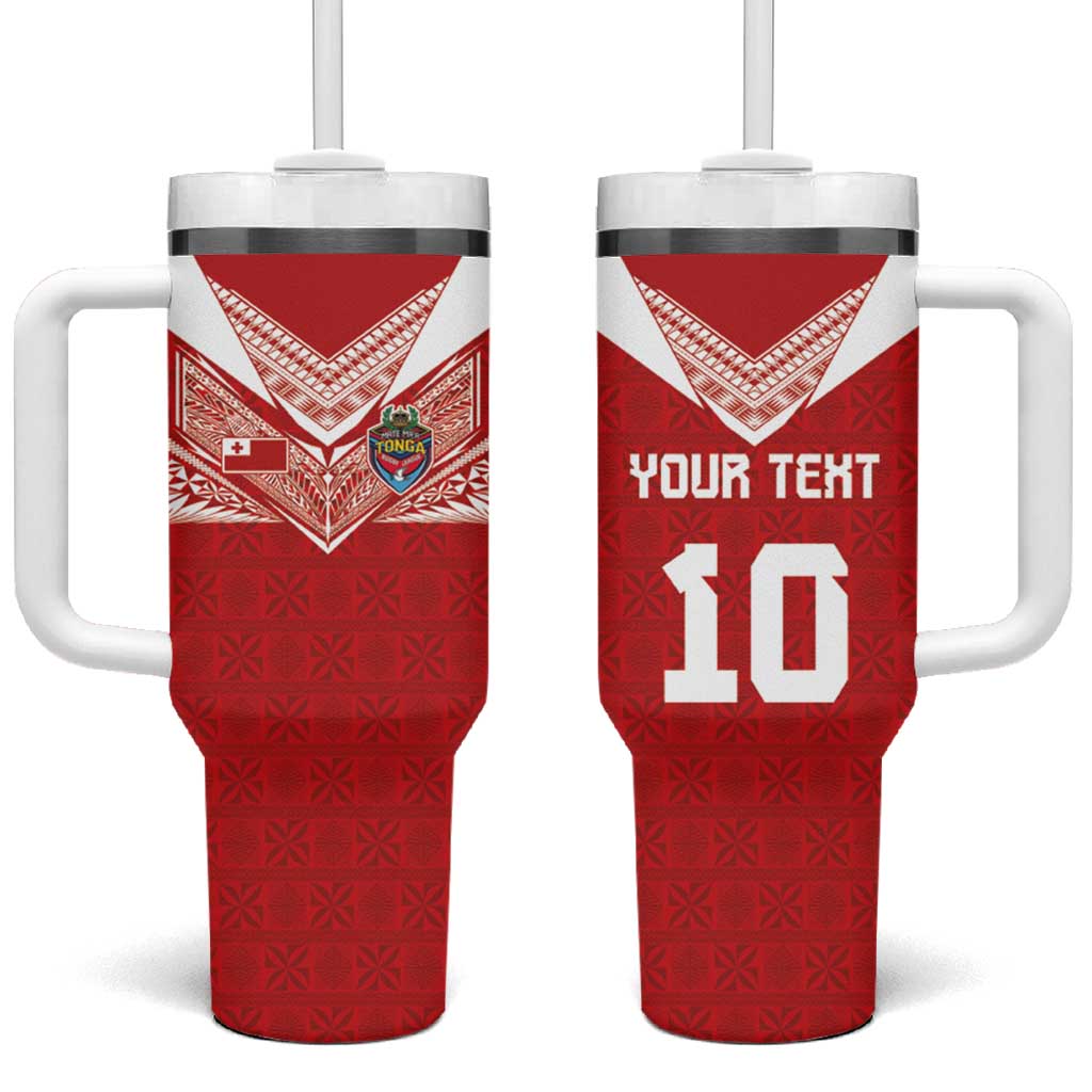Custom Tonga Rugby Tumbler With Handle Ngatu Motifs and Pacific Patterns